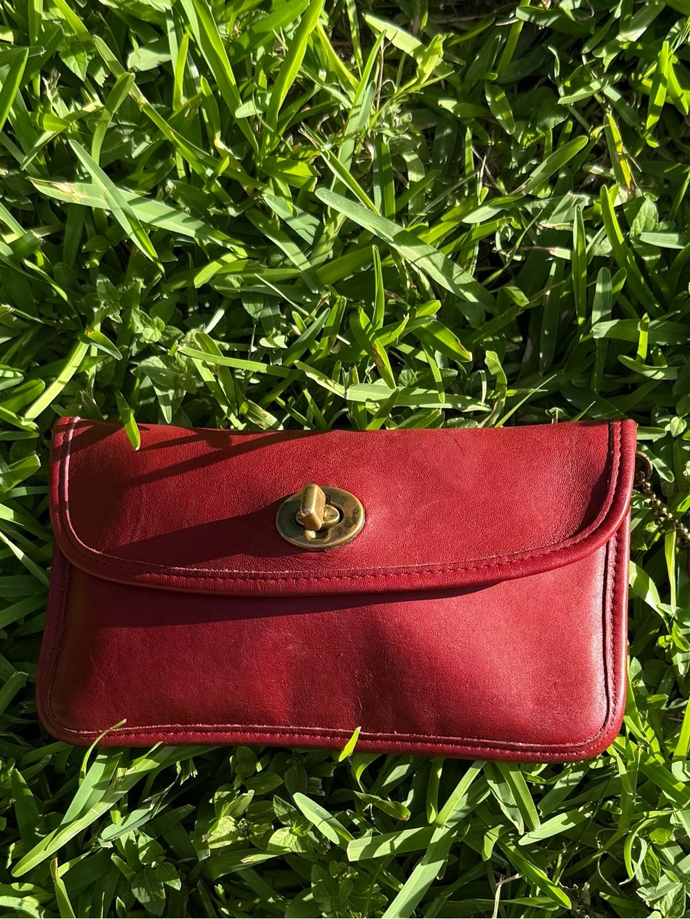 90s Vintage Coach Red Leather Cosmetic Clutch SLG Turnlock Pouch 7171 - Picture 1 of 14